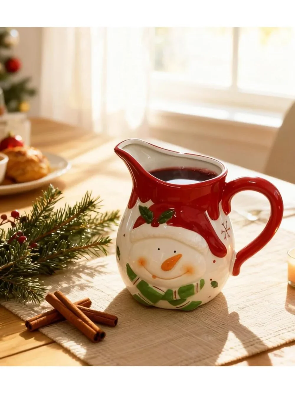 Large 58 OZ Porcelain Jug - Festive Holiday Pitcher for Milk, Cream, Juice